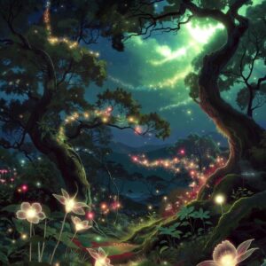 High-level digital art forest portal crimson path, Minto.Gold ambassador status $120 digital artwork, mystical valley community growth vision.