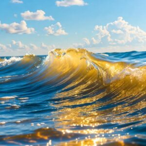 Minto.Gold high-level digital art ocean wave gold light, $120 ambassador rewards aquatic masterpiece, golden tide community growth asset.